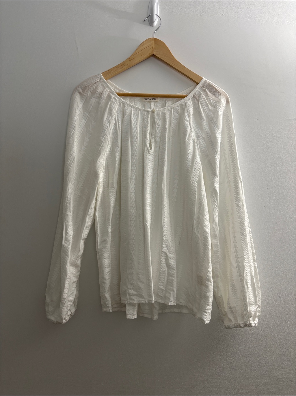 Olivia Joy Cream Textured Long-Sleeve Peasant Blouse